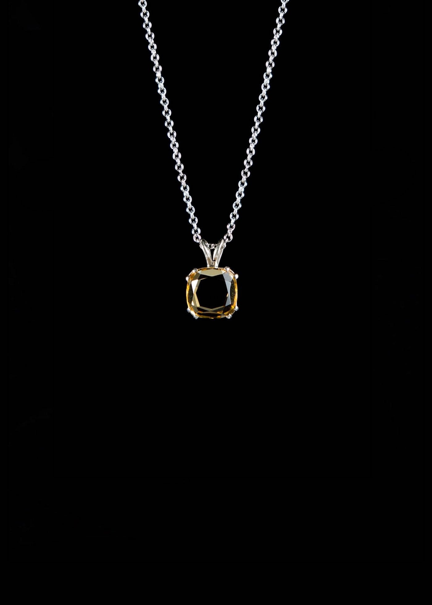 Citrine 12MM Cushion Cut Pendant in Sterling Silver - Darby Scott