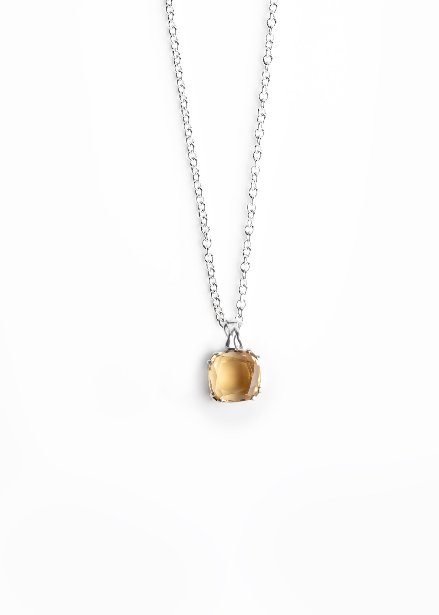 Citrine 12mm Cushion Cut Pendant in Sterling Silver - Darby Scott