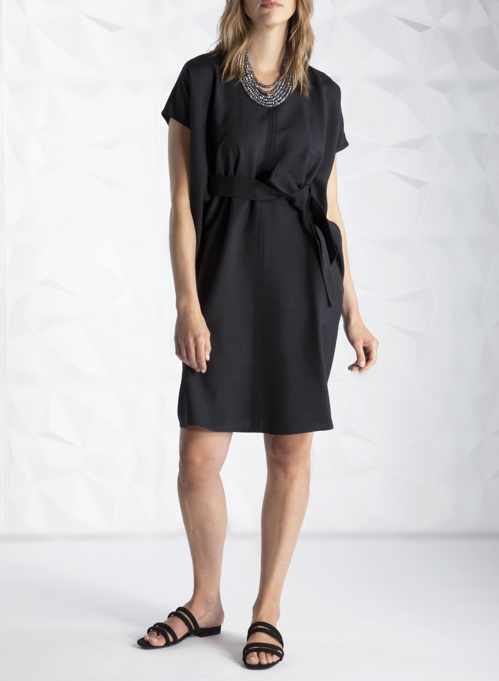 Black Silk Dupioni Caftan Dress - Darby Scott