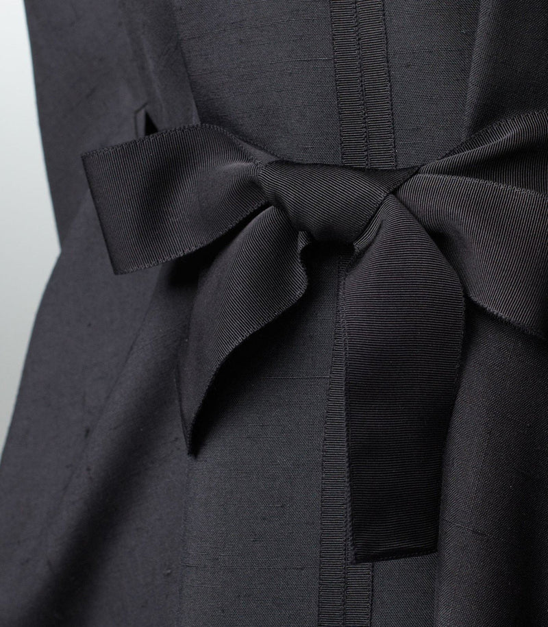 Close up of belt on Black Silk caftan style pull-over dress - Darby Scott