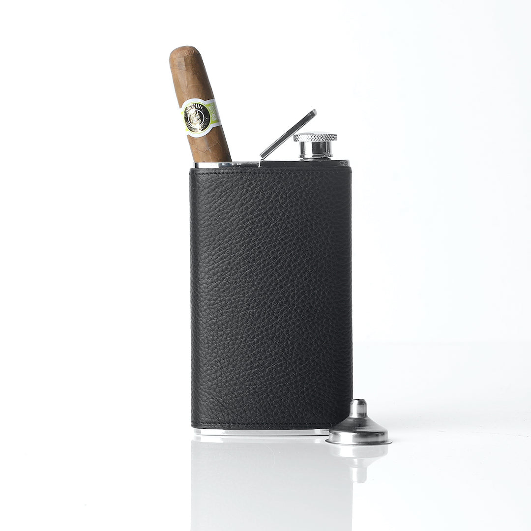 Cigar Holder/Flask Combo Covered with Espresso Brown Pebble Leather - Darby Scott