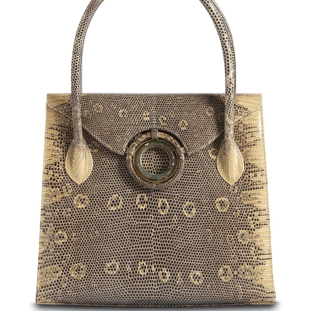 Exotic Ring Lizard Thompson 'O' Tote in Tan with Labradorite Grommet - Darby Scott