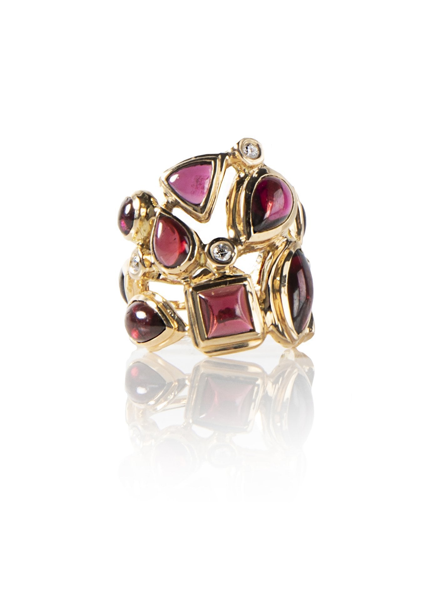 Garnet & Diamond 18K Gold Mosaic Cocktail Ring