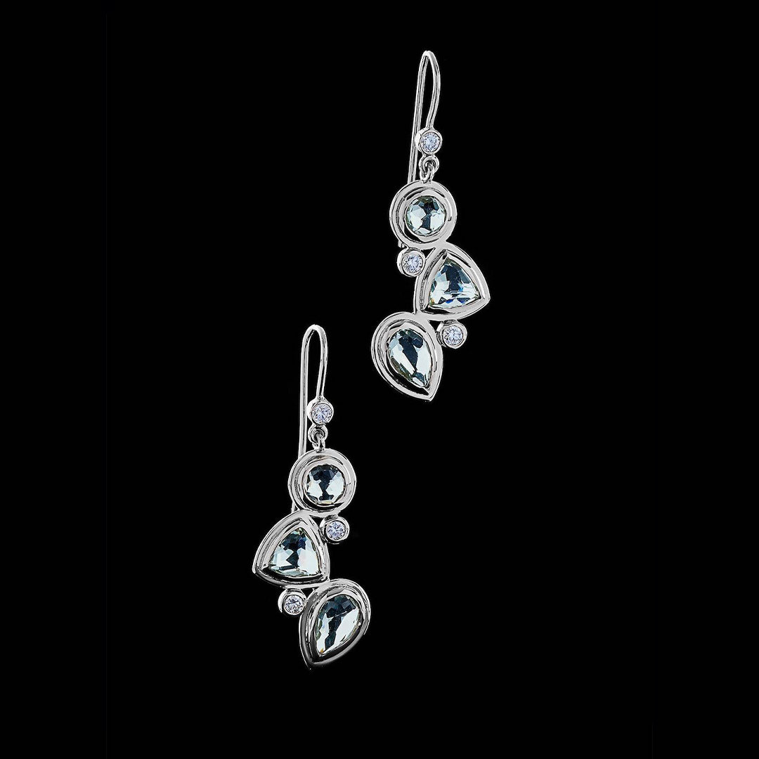 Green garnet diamond 18K white gold earring mosaic 3 stone - Darby Scott
