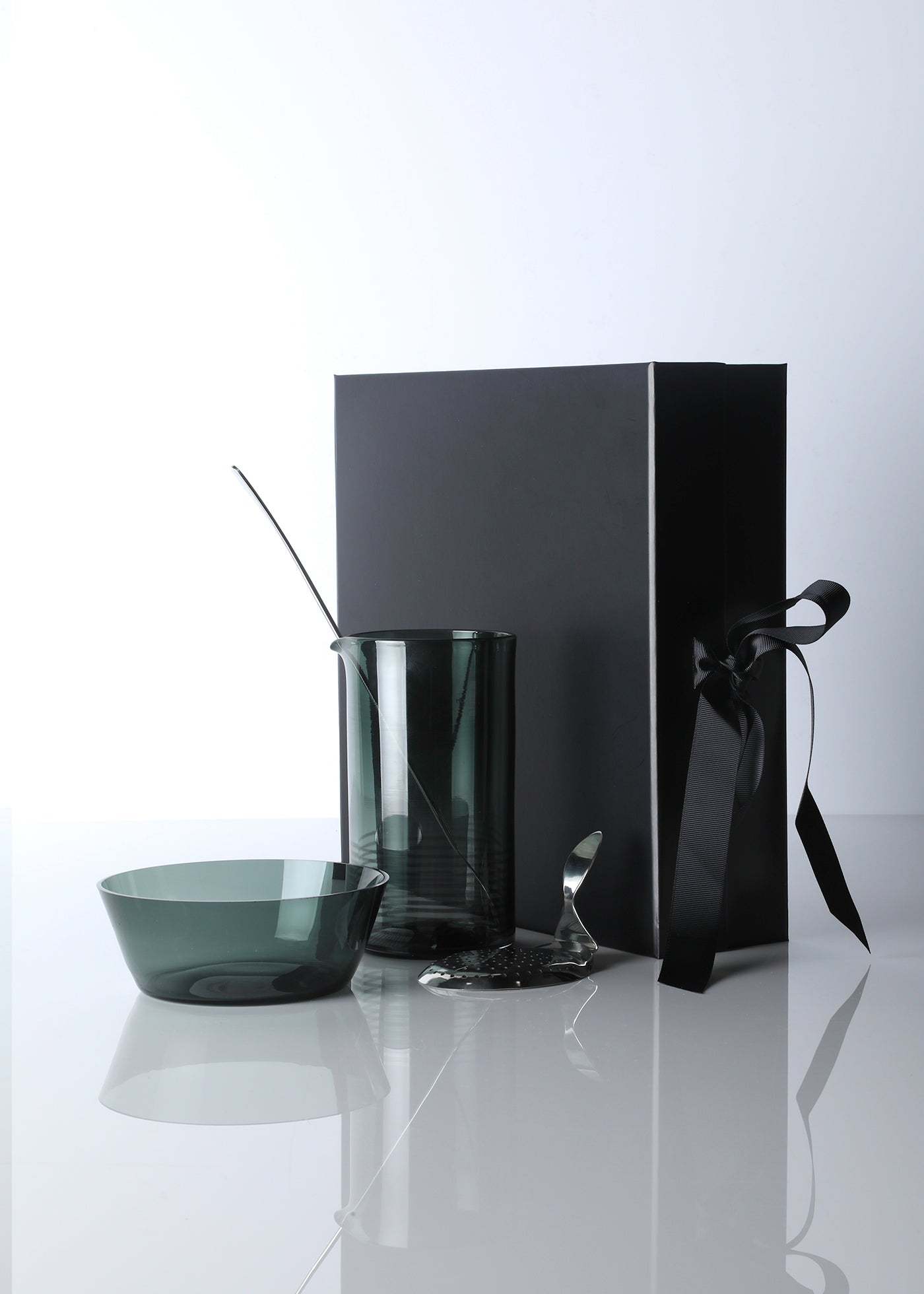Dark Green Mixing Glass, Bowl, Long Spoon and Strainer Gift Set