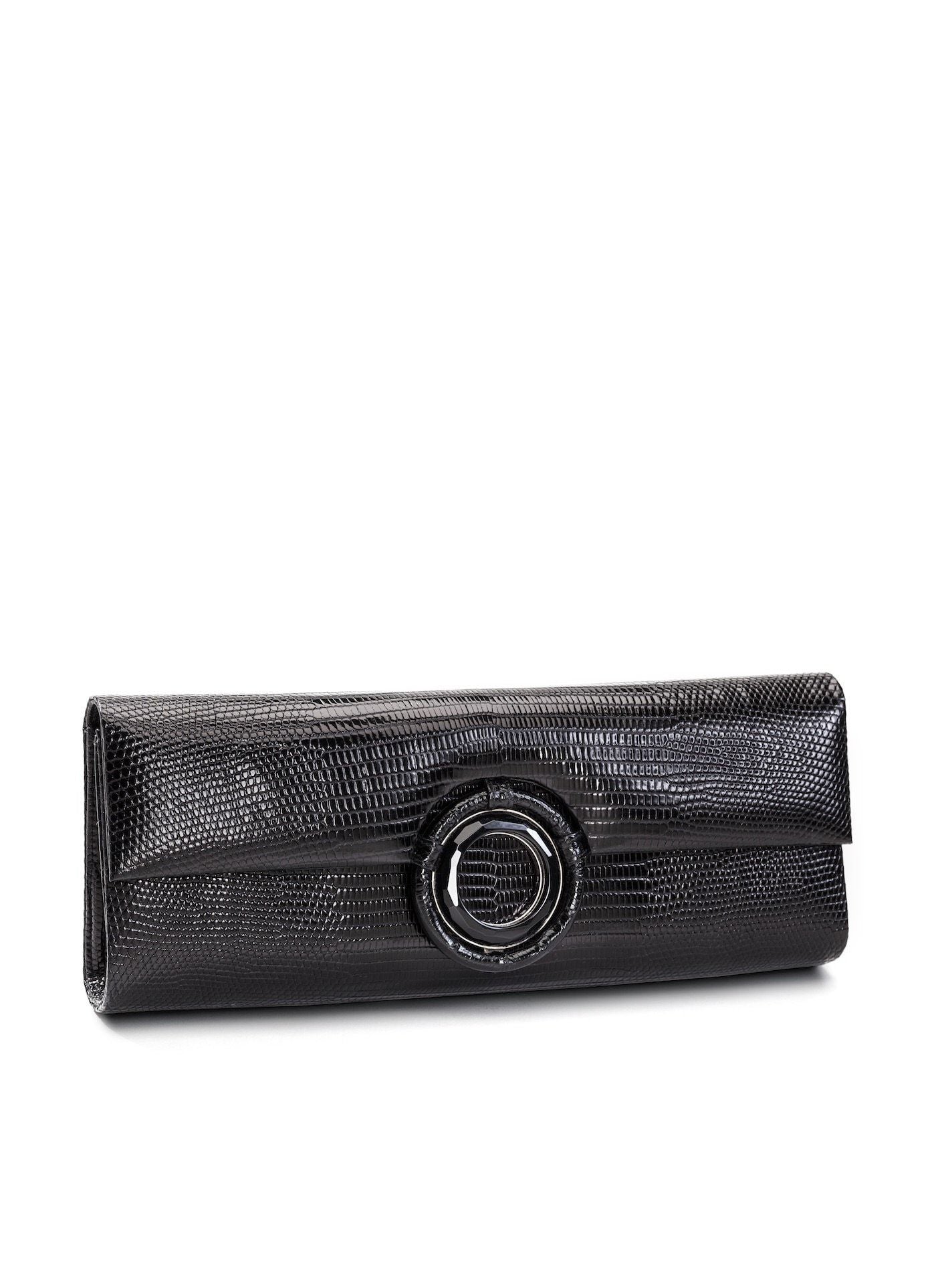 Black Lizard Roll Clutch with Black Onyx Grommet Inlay - Darby Scott