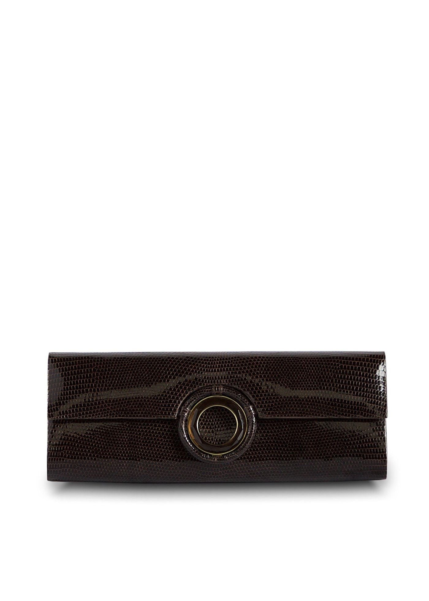 Chocolate Lizard Roll Clutch with Smokey Topaz Grommet Inlay - Darby Scott