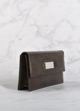 Chocolate Lizard Clutch with Sterling Silver Monogram Plate - Darby Scott