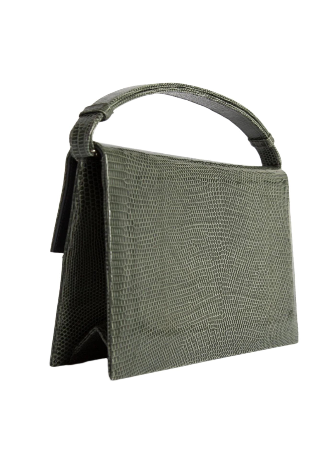 Back view of Green Lizard Grommet Handbag - Darby Scott
