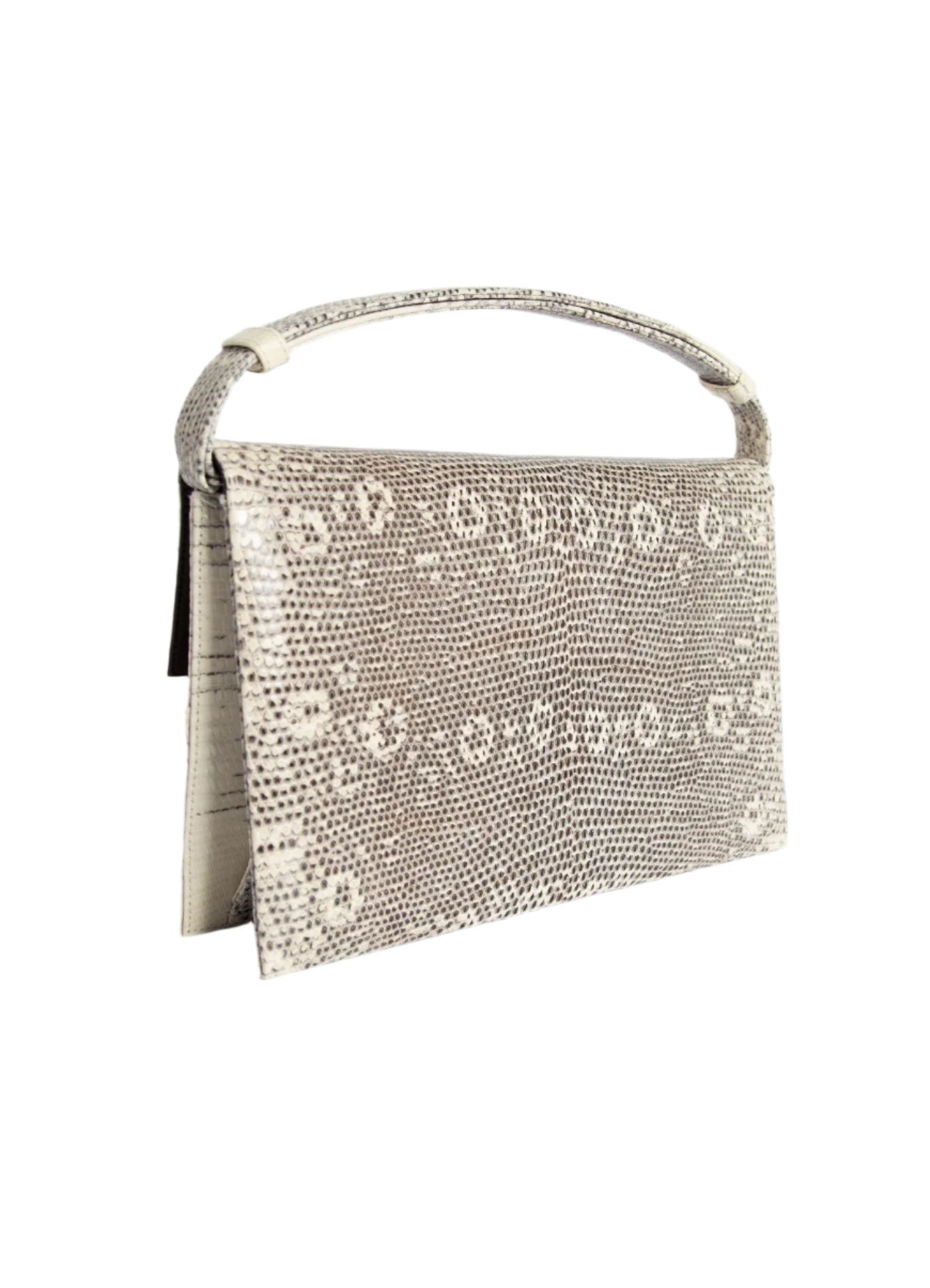 Back view of black & white ring Lizard Grommet Handbag - Darby Scott