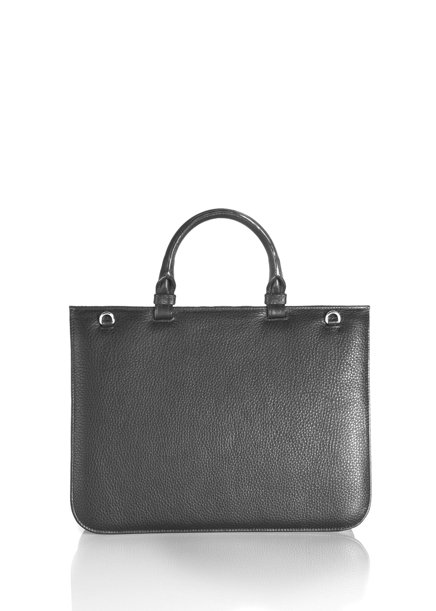 Back of black leather saddle bag - Darby Scott