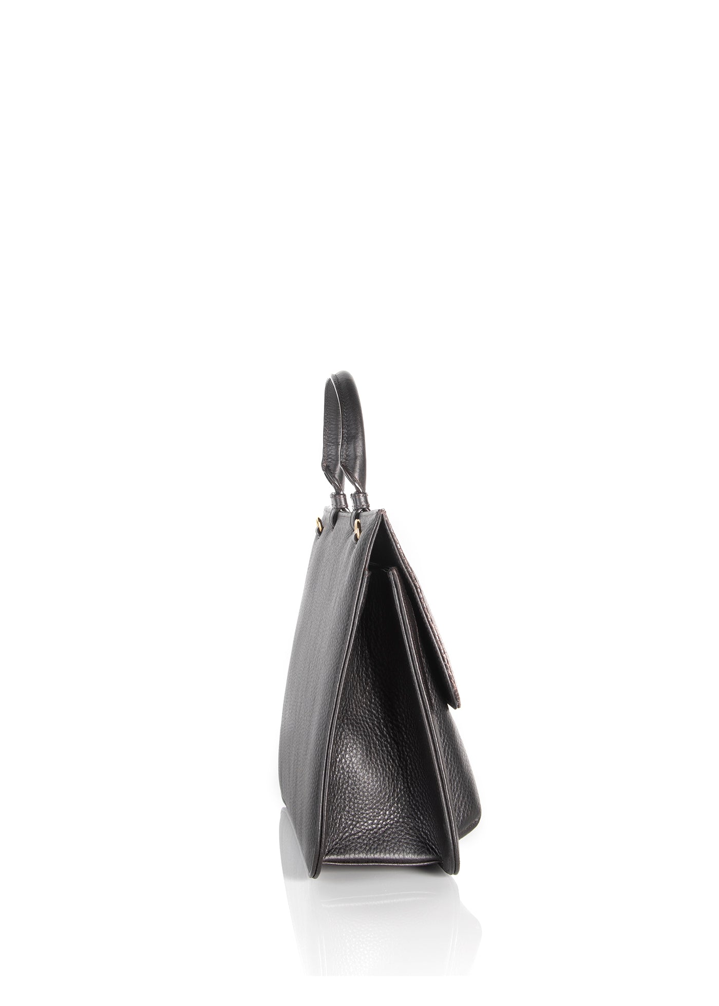 Side view of brown leather saddle bag - Darby Scott