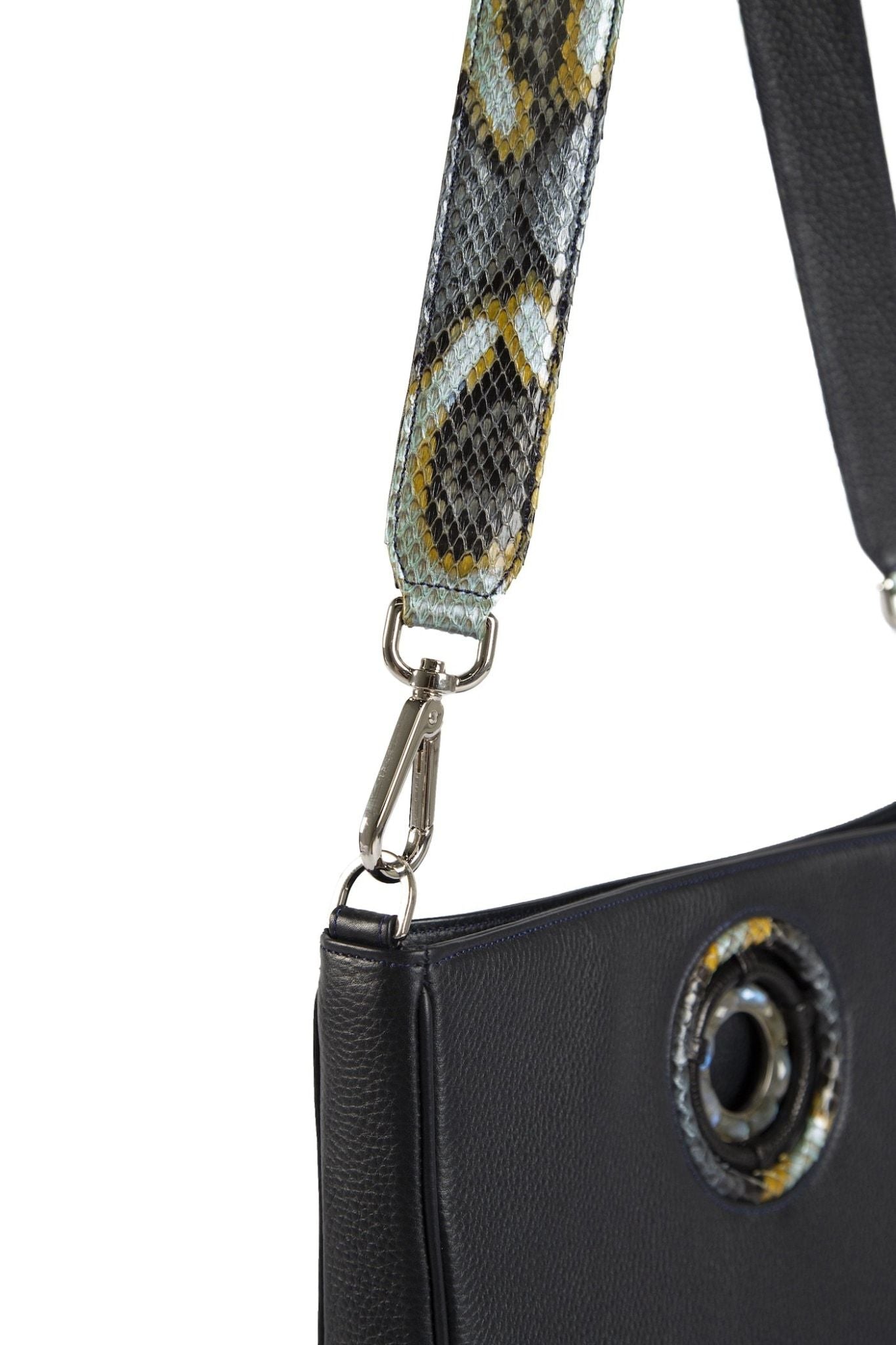 Python Strap on Navy Leather Cloe Tote - Darby Scott