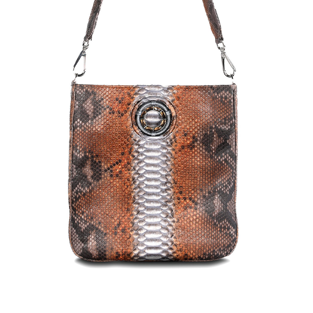 Brown Python Jeweled Handbag, Cloe Crossbody Tote with Smokey Topaz Gemstones - Darby Scott
