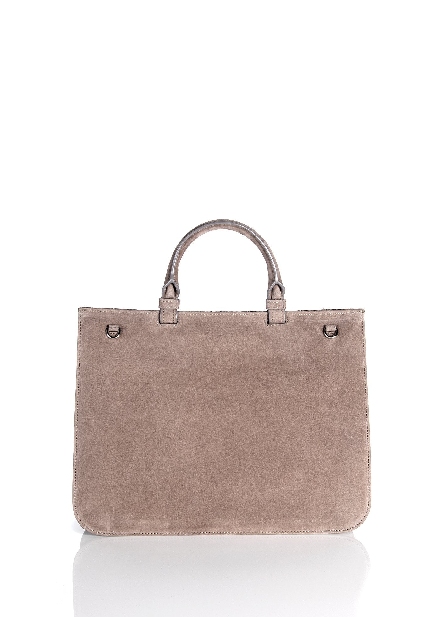 Back of Light Brown Suede Top Handle Saddle Bag - Darby Scott