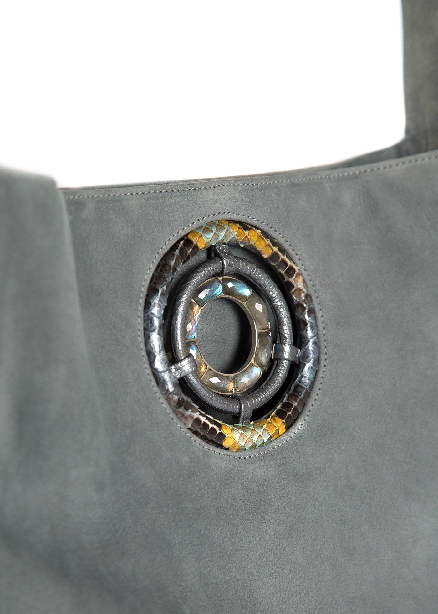 Detail of Labradorite Grommet on Paige Tote - Darby Scott