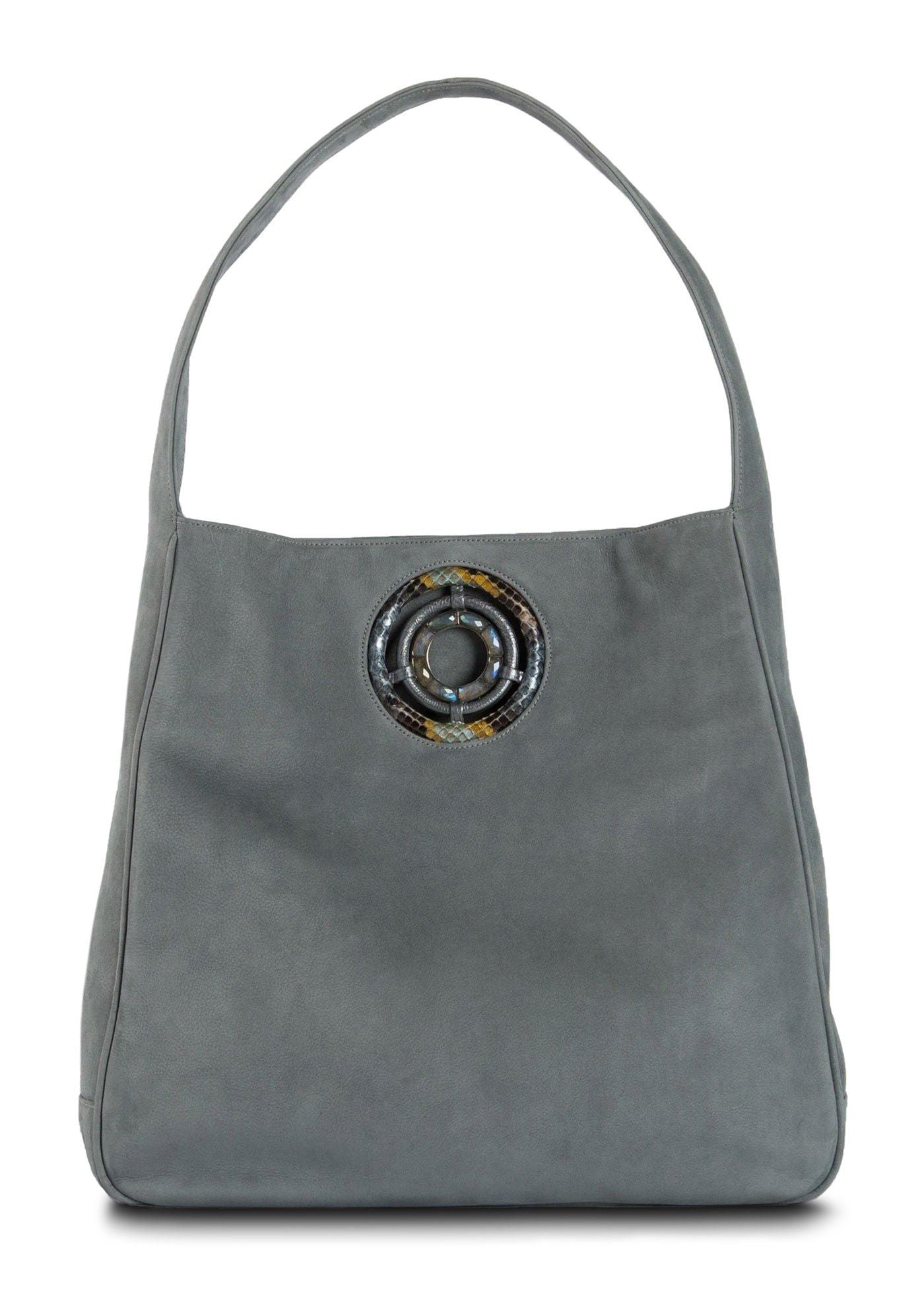 Paige Hobo in Denim Suede with Labradorite Grommet - Darby Scott