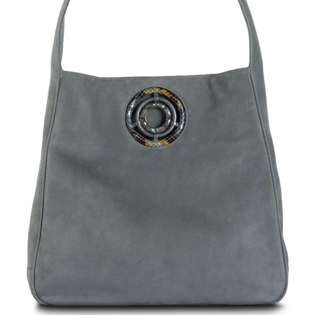 Paige Hobo in Denim Suede with Labradorite Grommet - Darby Scott