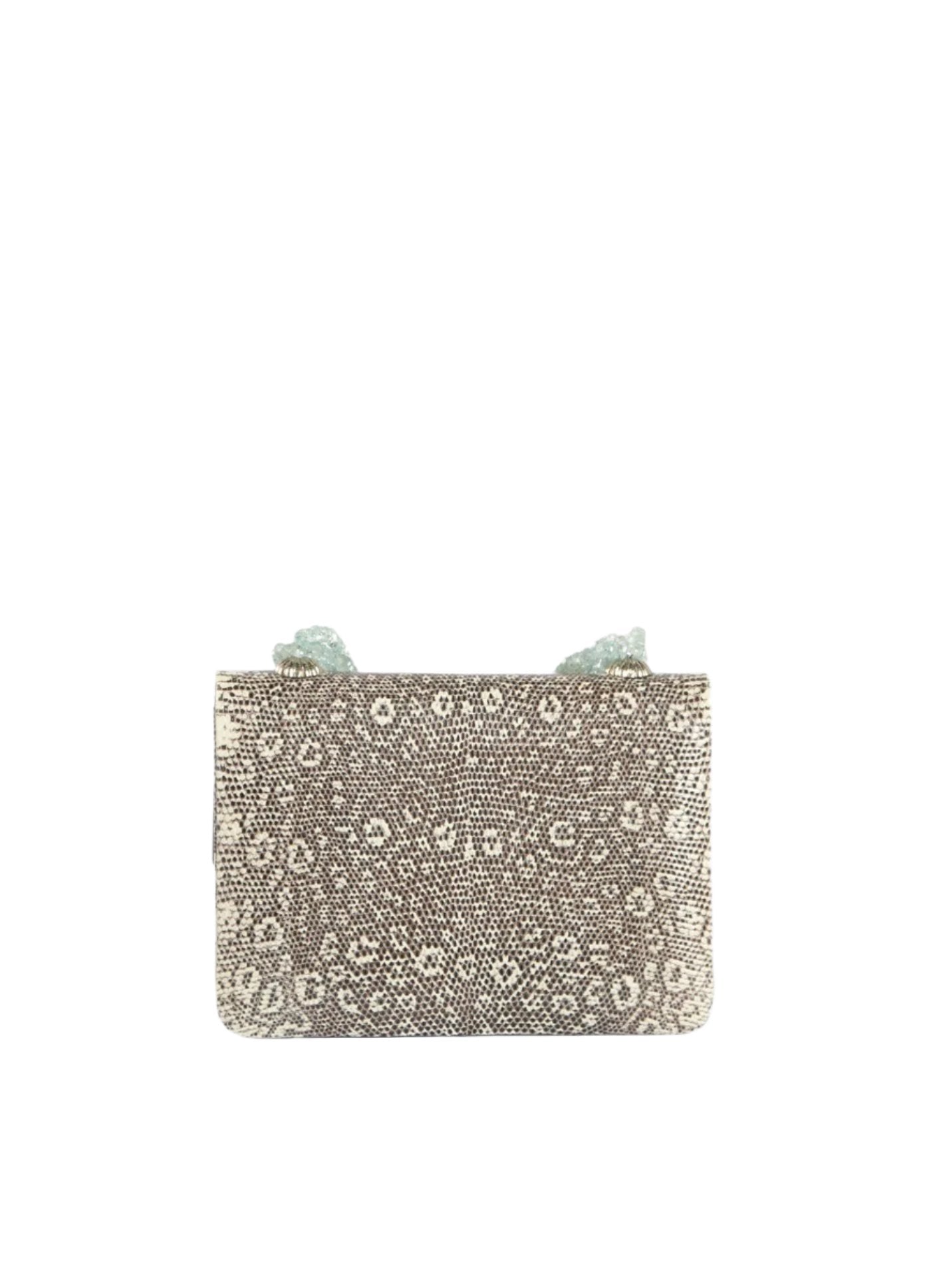Back view Black & White Lizard and Aquamarine Necklace Handbag mini - Darby Scott
