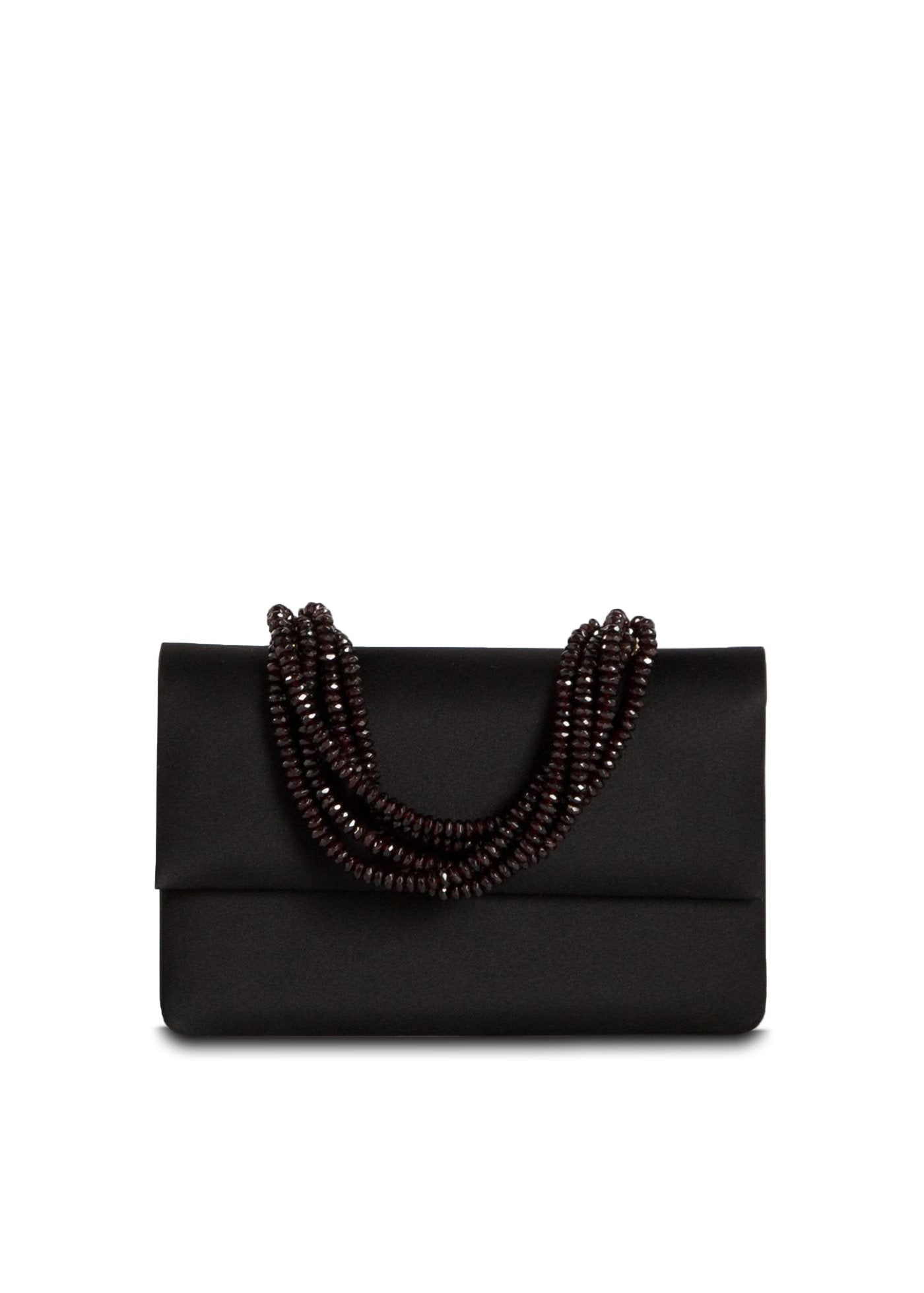 Black Peau de Soie Handbag with Garnet Multi-Strand Necklace Handle - Darby Scott