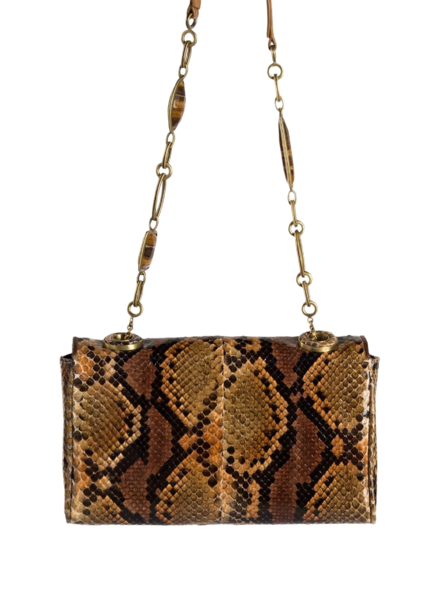 Brown and black Shoulder Bag with Linked Tiger Eye Handle - Darby Scott