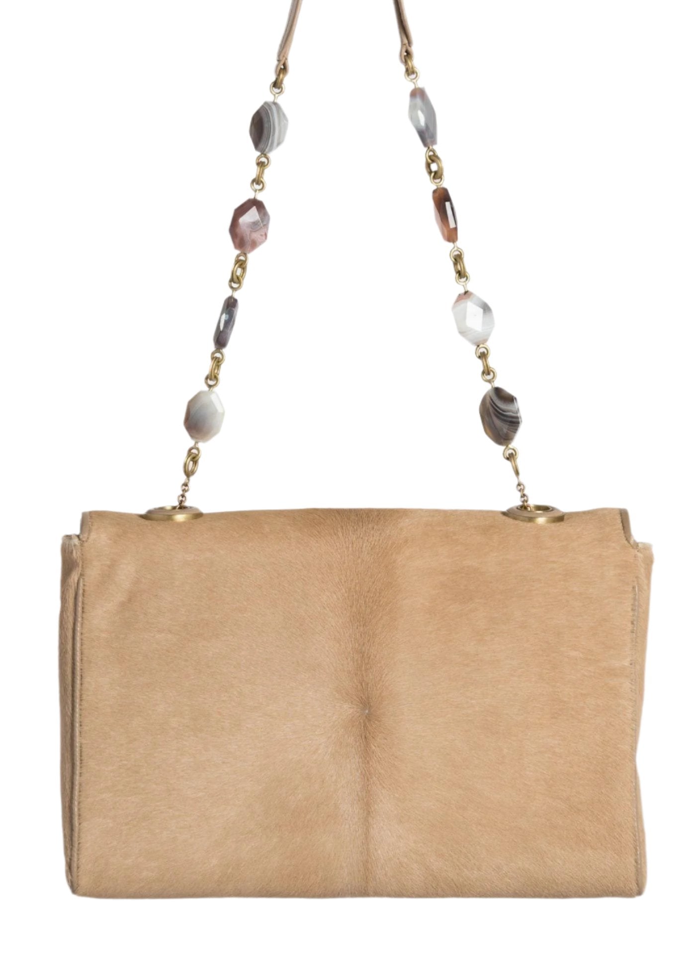 Tan Haircalf Chain & Jewel Shoulder Bag, back view - Darby Scott