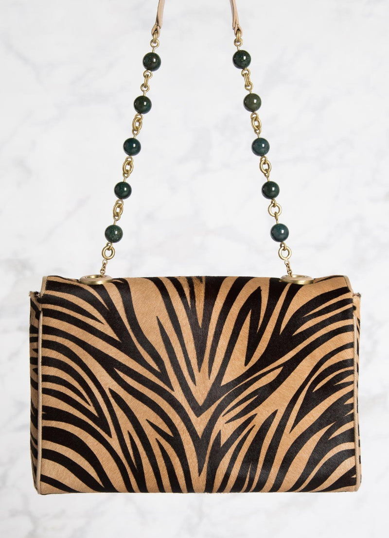 Animal Print Chain & Jewel Bag with Jade Bead Handle, Back - Darby Scott