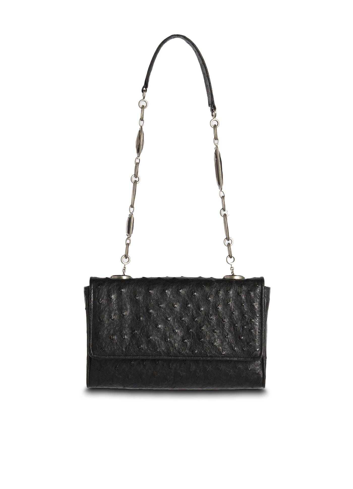 Black Ostrich Chain & Jewel Mini Shoulder Bag - Darby Scott