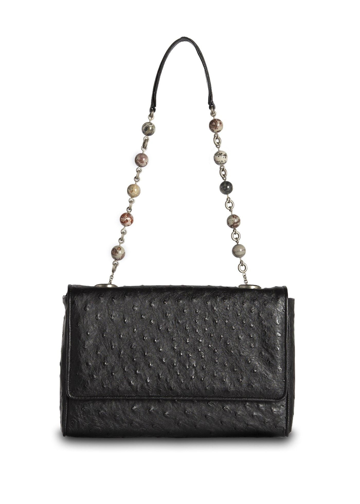 Black Ostrich Jasper Bead Chain & Jewel Shoulder Bag - Darby Scott