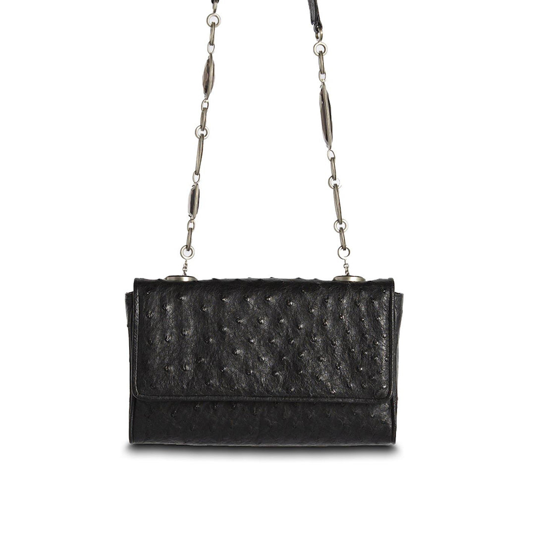 Black Ostrich Chain & Jewel Mini Shoulder Bag - Darby Scott