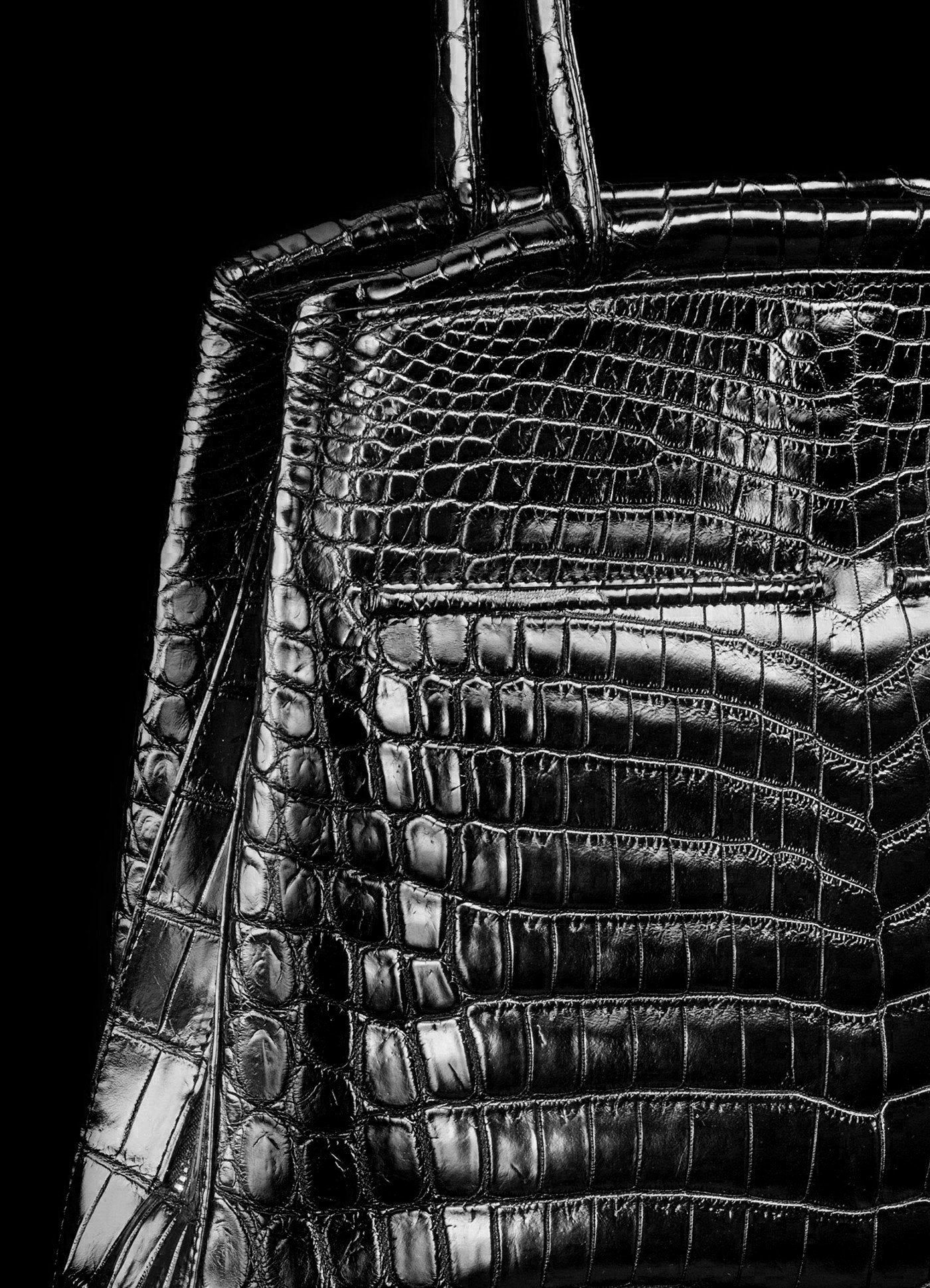 Detail view of Black Niloticus Crocodile on Crawford Tote - Darby Scott