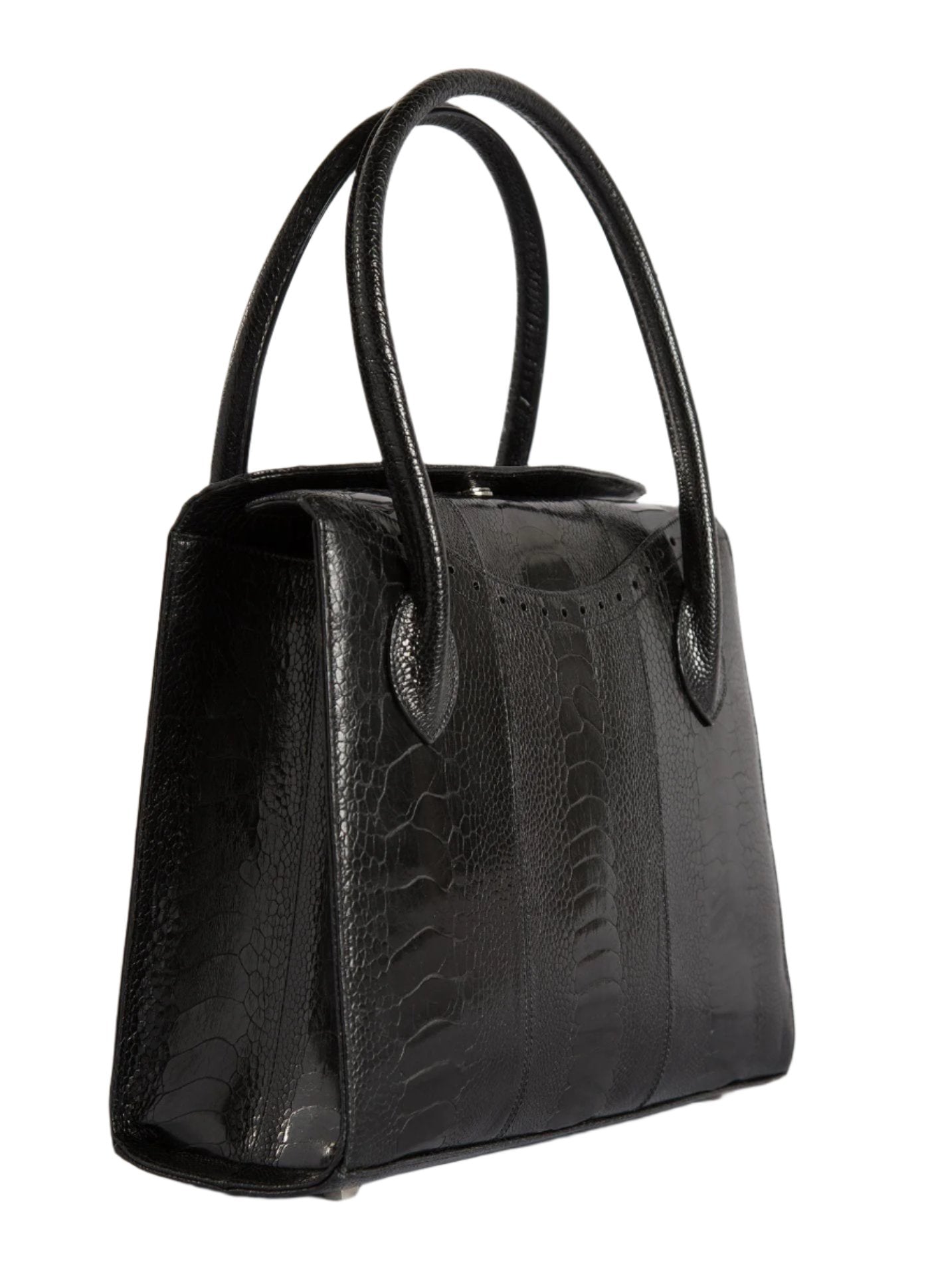 Back of Thompson Tote in Black Ostrich Leg - Darby Scott