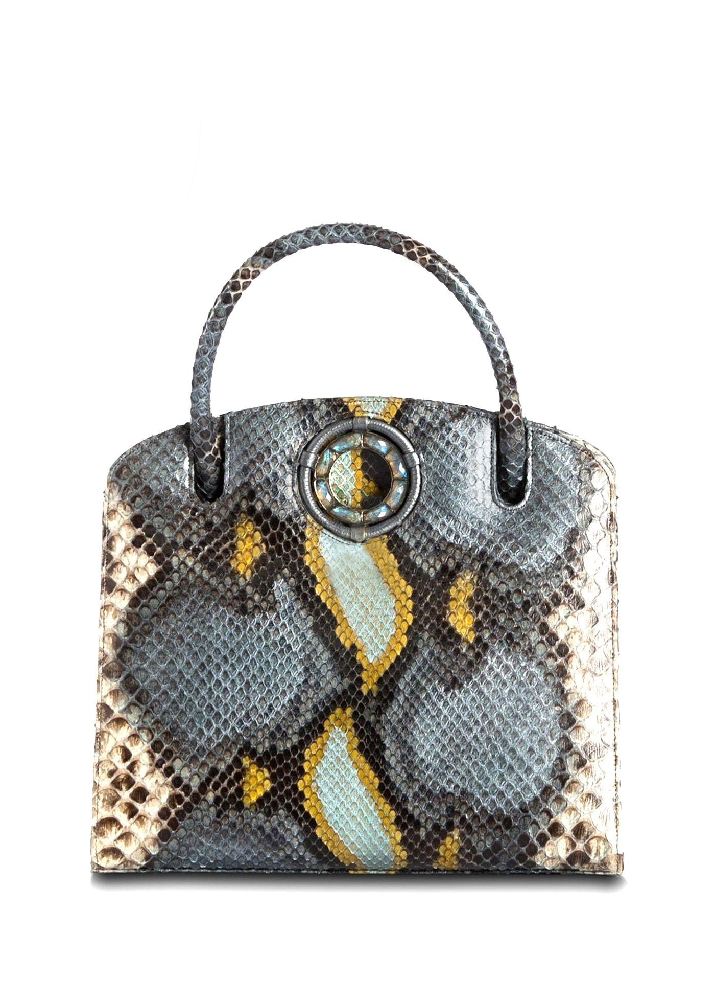 Denim Multi Color Python Annette Handbag with Labradorite Grommet - Darby Scott