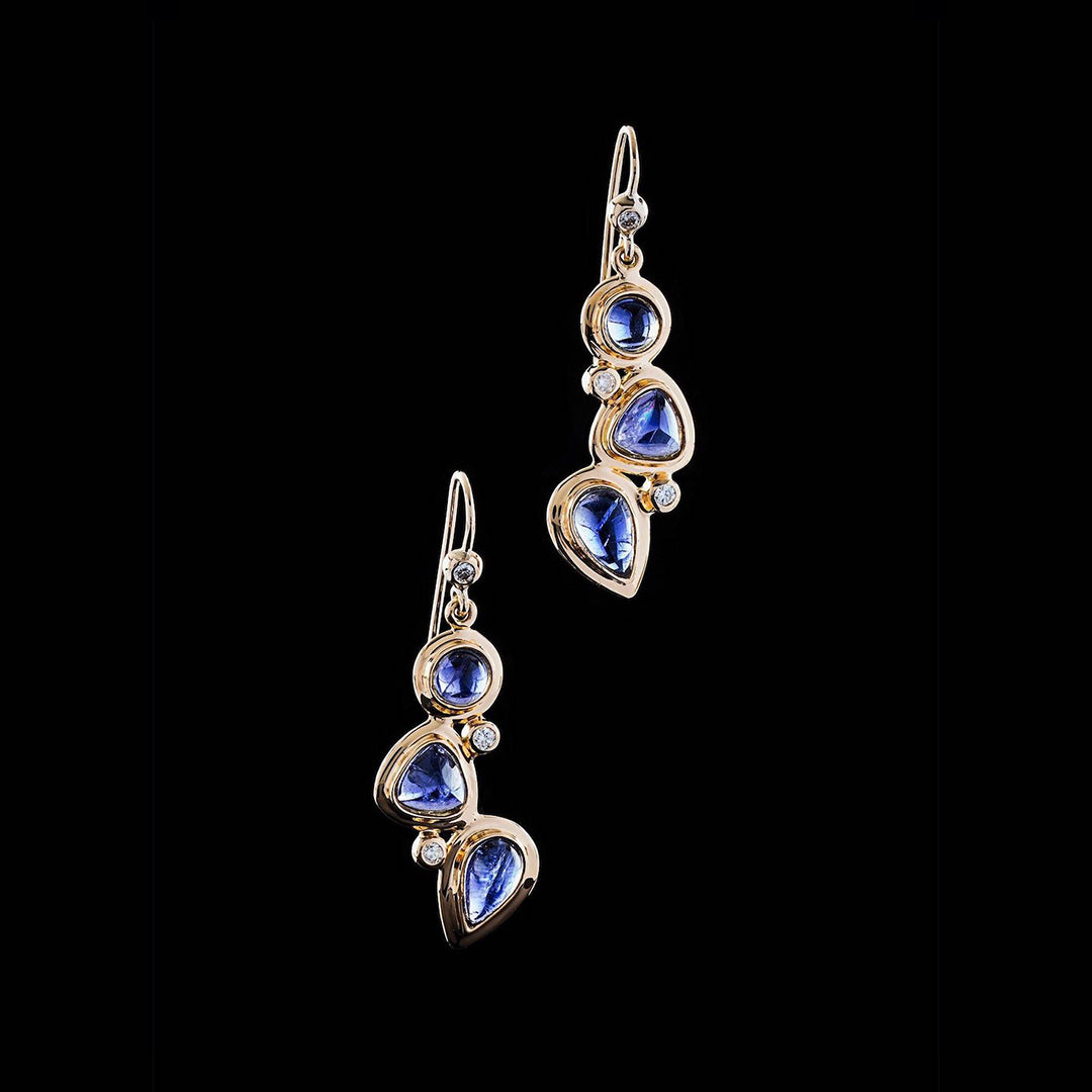 Iolite diamond 18K gold earring mosaic 3 stone - Darby Scott