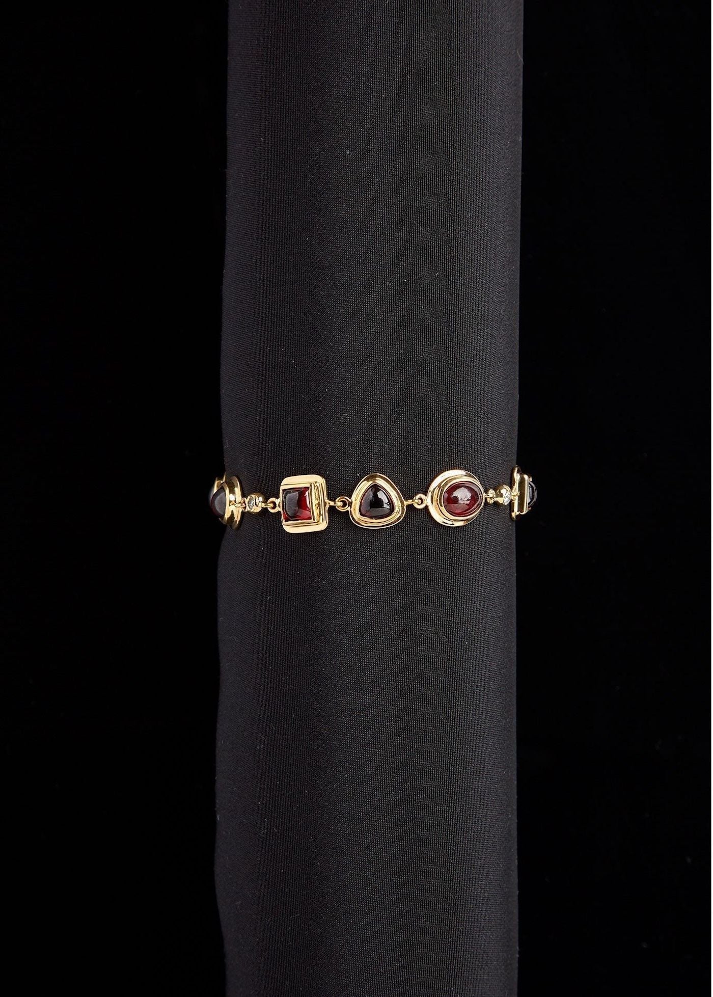 Bezel Set Garnet & Diamond Bracelet in 18K yellow gold - Darby Scott