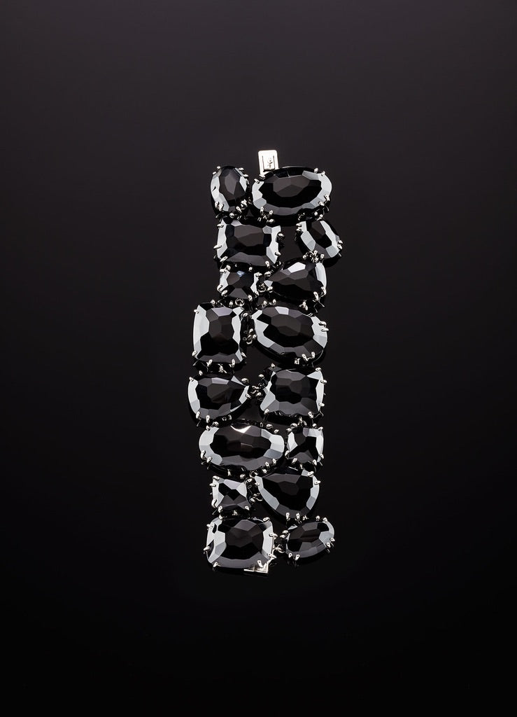 Black Onyx Cabochon Bracelet shown open flat - Darby Scott