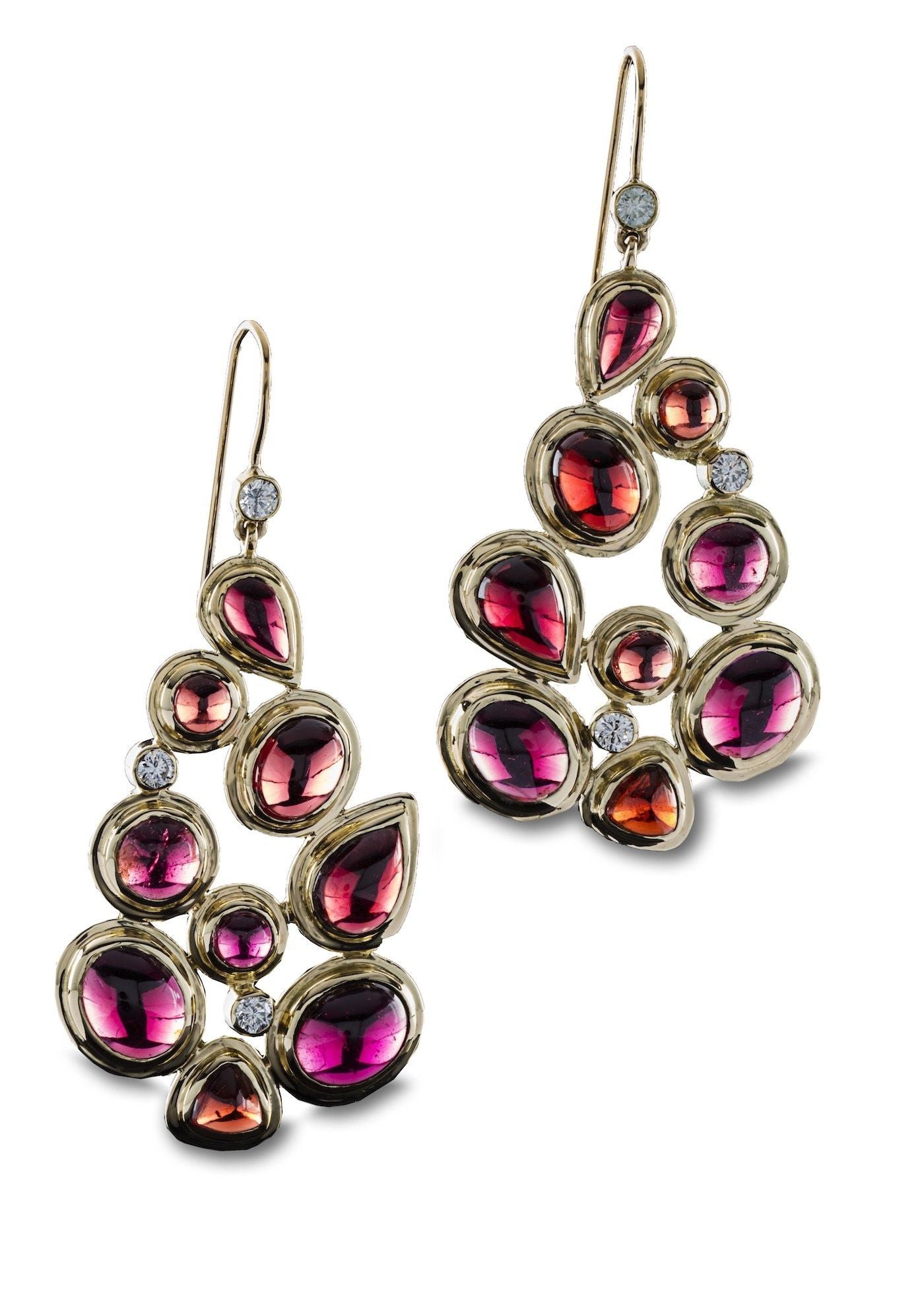 Garnet & Diamond 9 stone Mosaic Earrings with French wire backs - Darby Scott