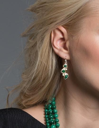 Model in 3 Stone Malachite & Diamond Mosaic Earrings - Darby Scott