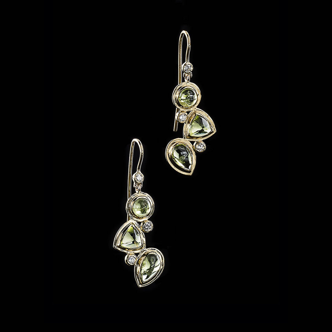 Peridot & Diamond 18K Yellow Gold 3 Stone Mosaic Earrings - Darby Scott