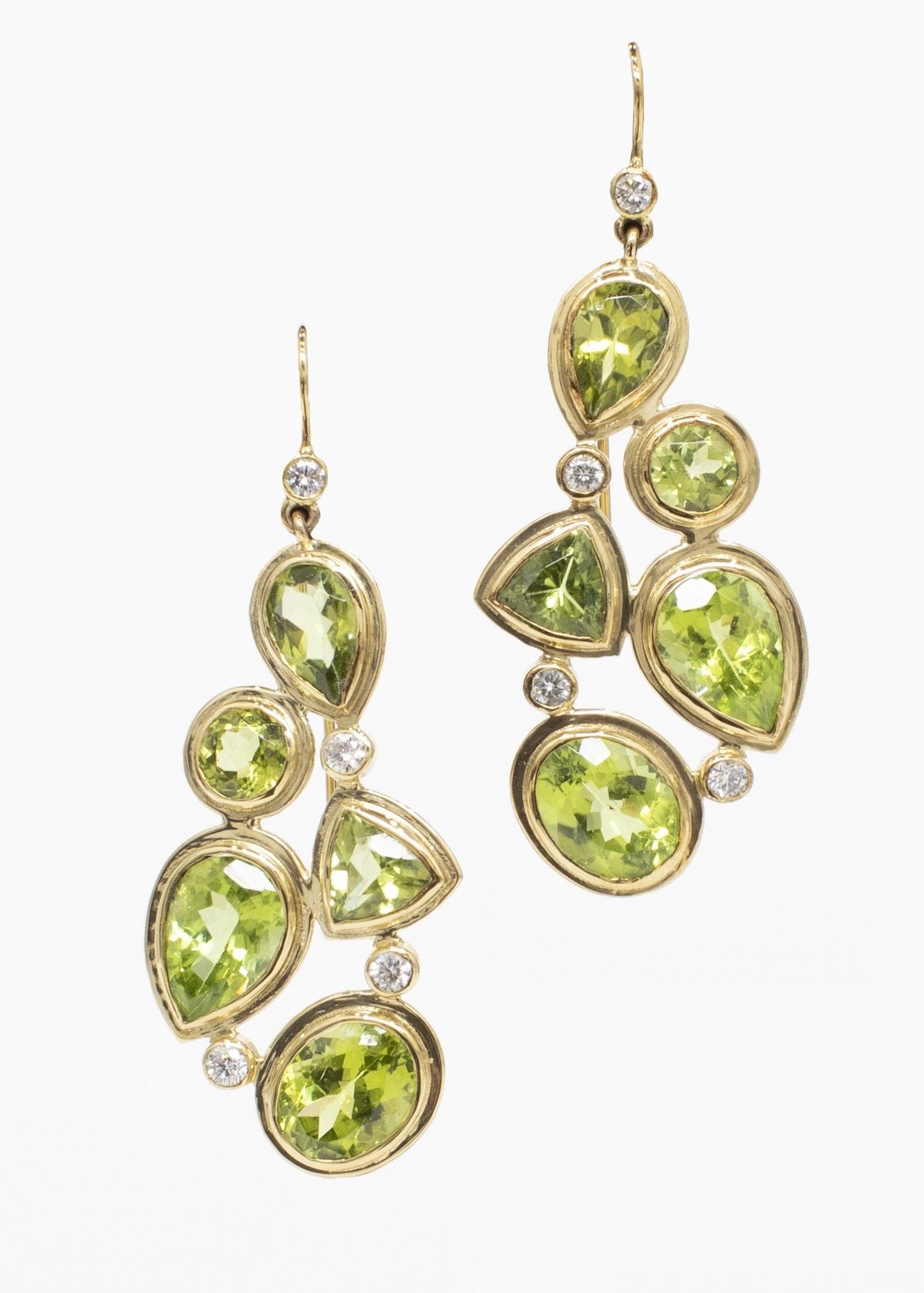 5 Stone Mosaic Earrings with Peridot & Diamond & 18K Yellow Gold - Darby Scott