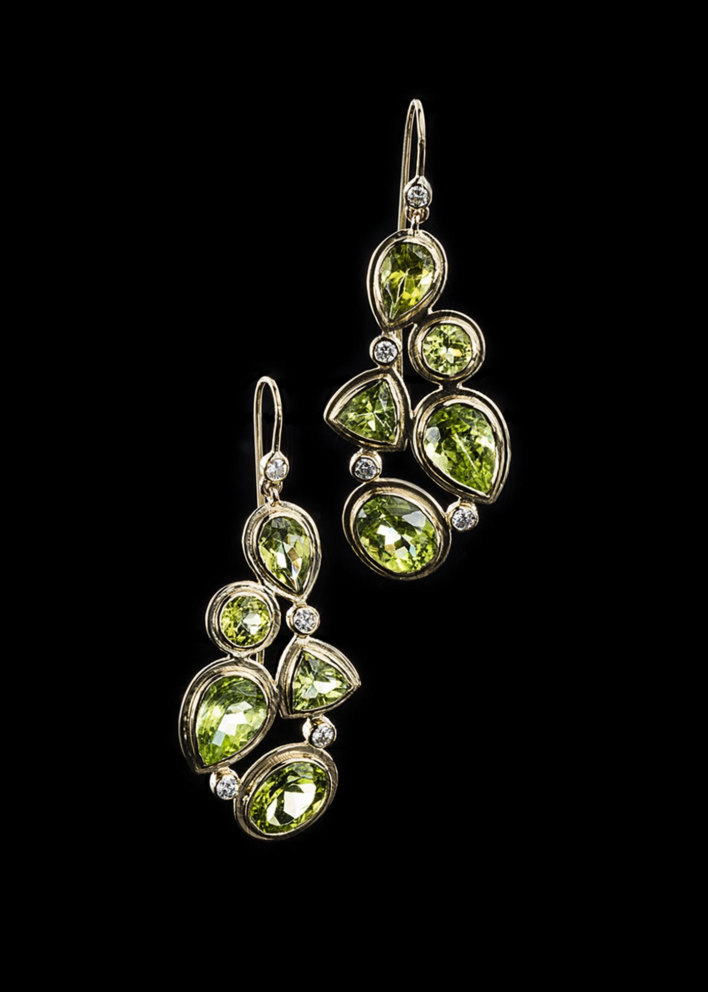 Peridot & Diamond 18K Yellow Gold 5 Stone Mosaic Earrings - Darby Scott