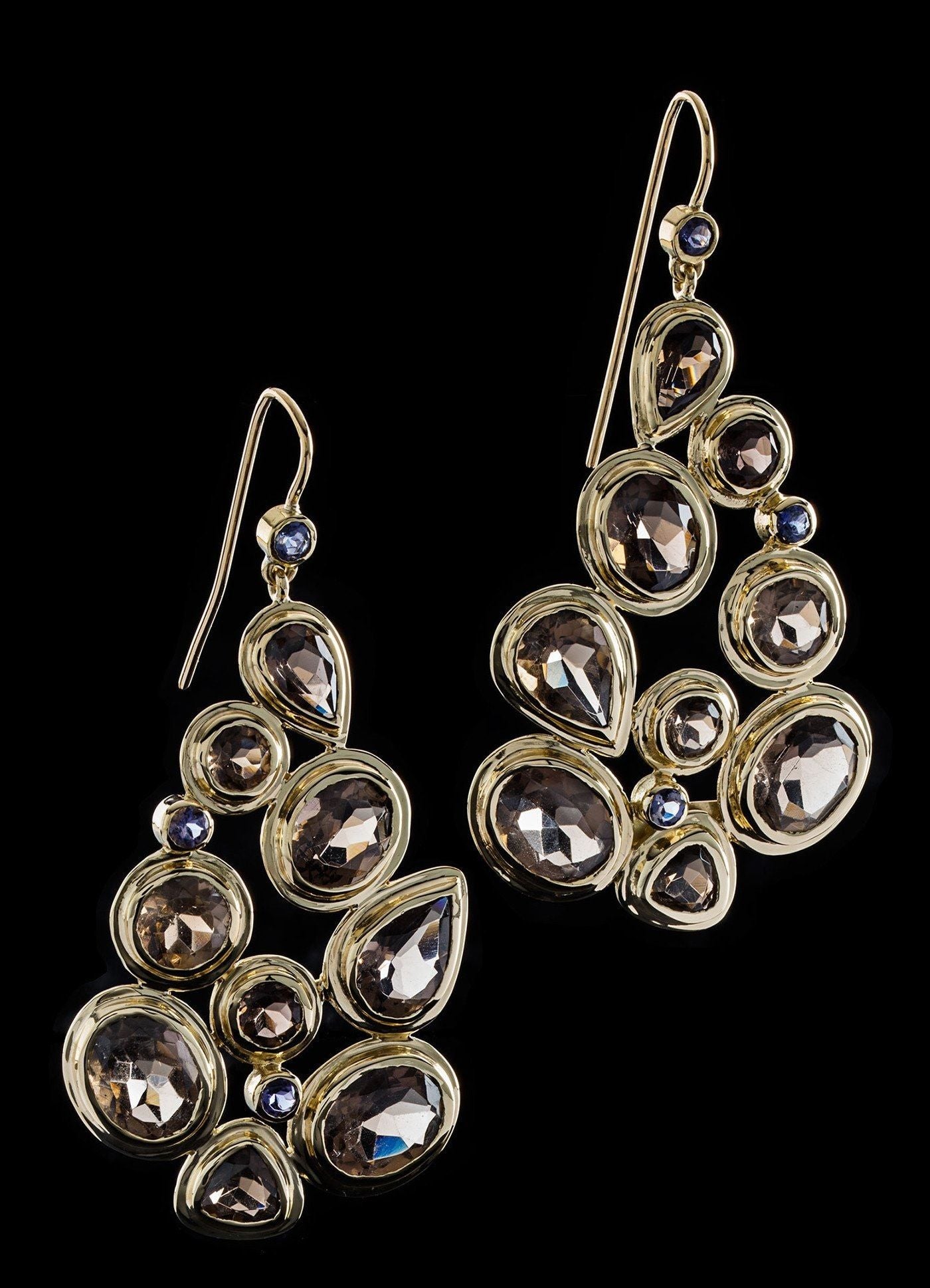 Smokey Topaz & Iolite 9 Stone Mosaic 18K Yellow Gold Earrings - Darby Scott