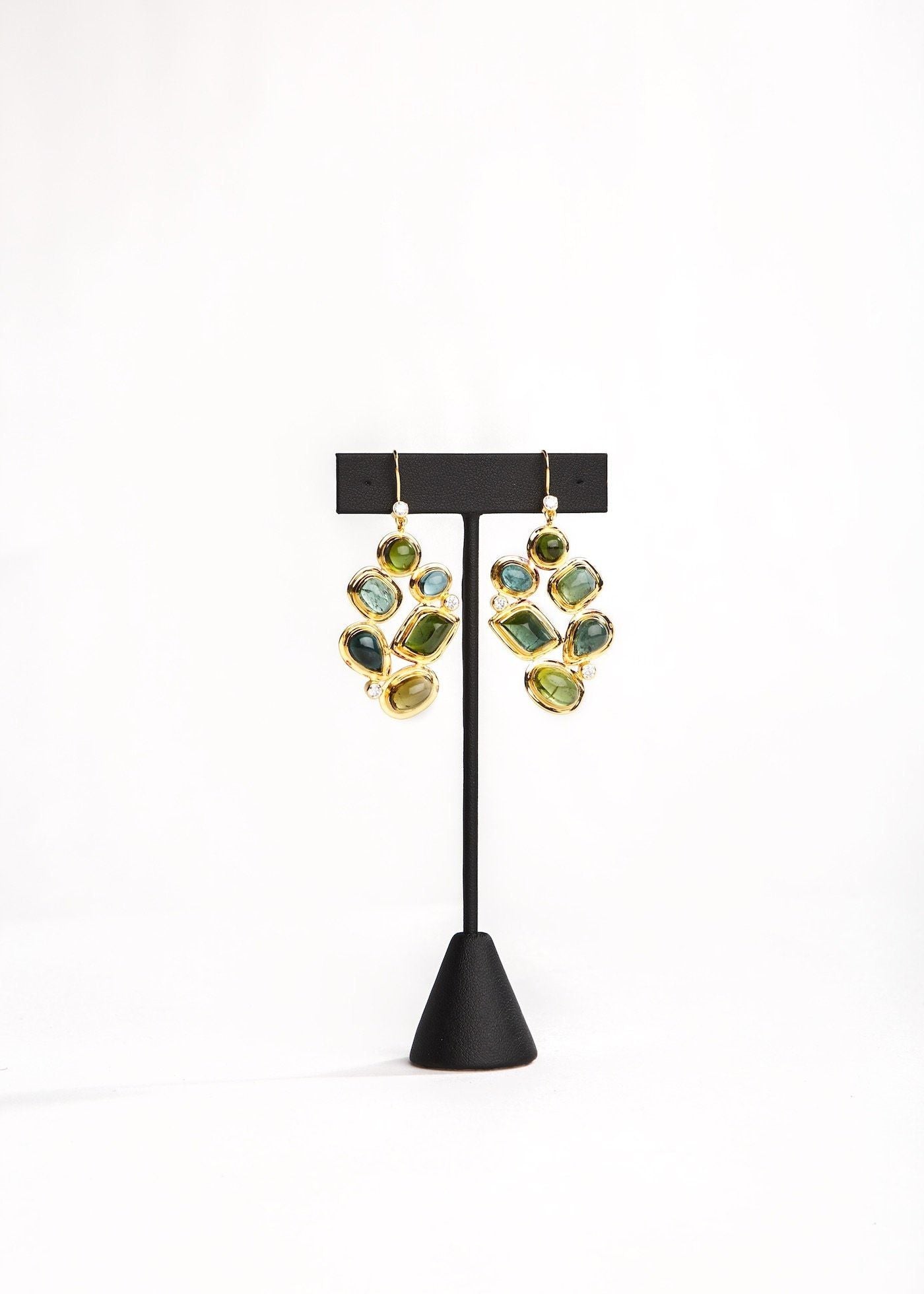 Green Tourmaline & Diamond 6 stone mosaic Earrings with French Wire Backs - Darby Scott