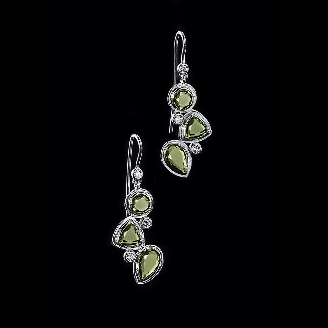 Peridot & Diamond Sterling Silver Mosaic 3 Stone earrings - Darby Scott