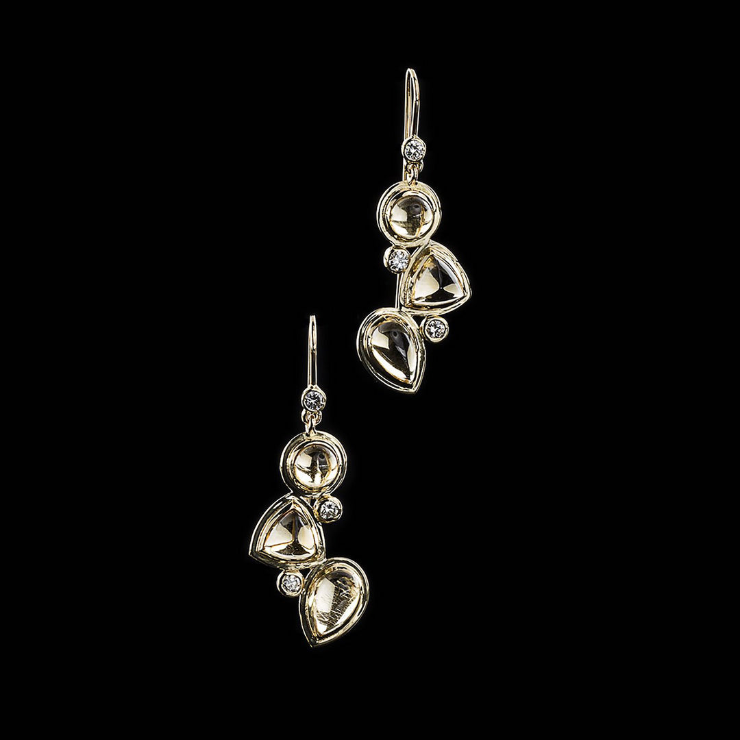 Citrine diamond 18K gold earring mosaic 3 stone - Darby Scott