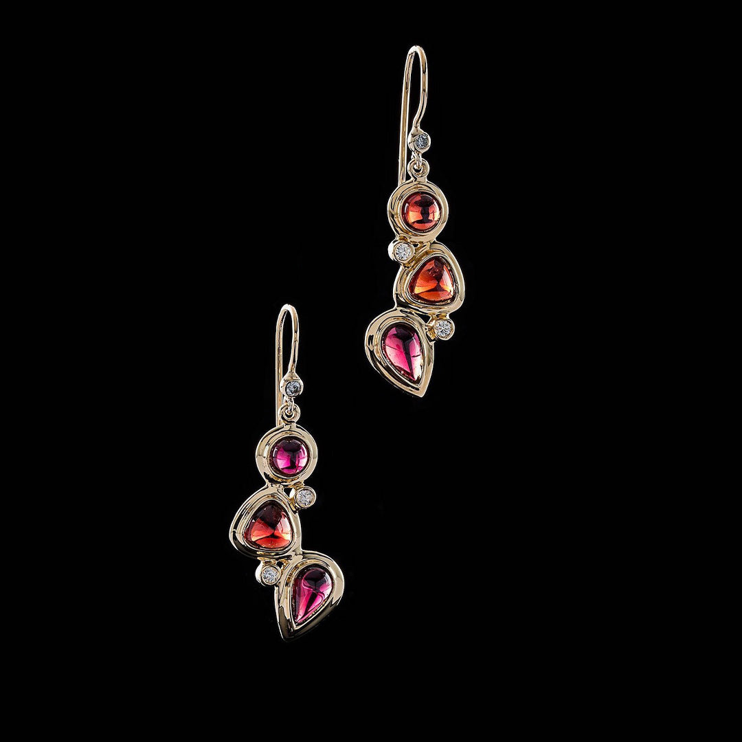 Garnet diamond 18k gold earring mosaic 3 stone - Darby Scott