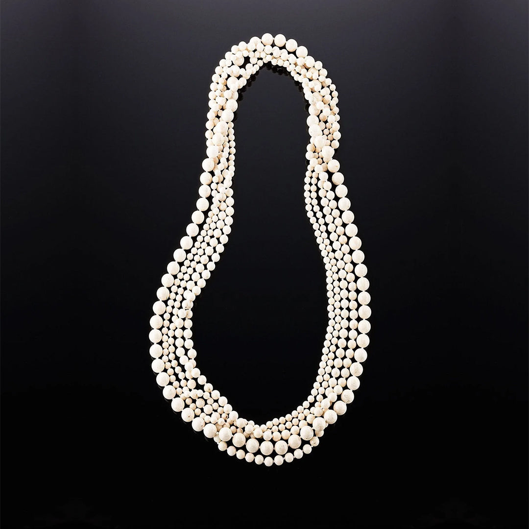 Flat view of 5 Continuous Strands of Cream Jade Beads - Darby Scott