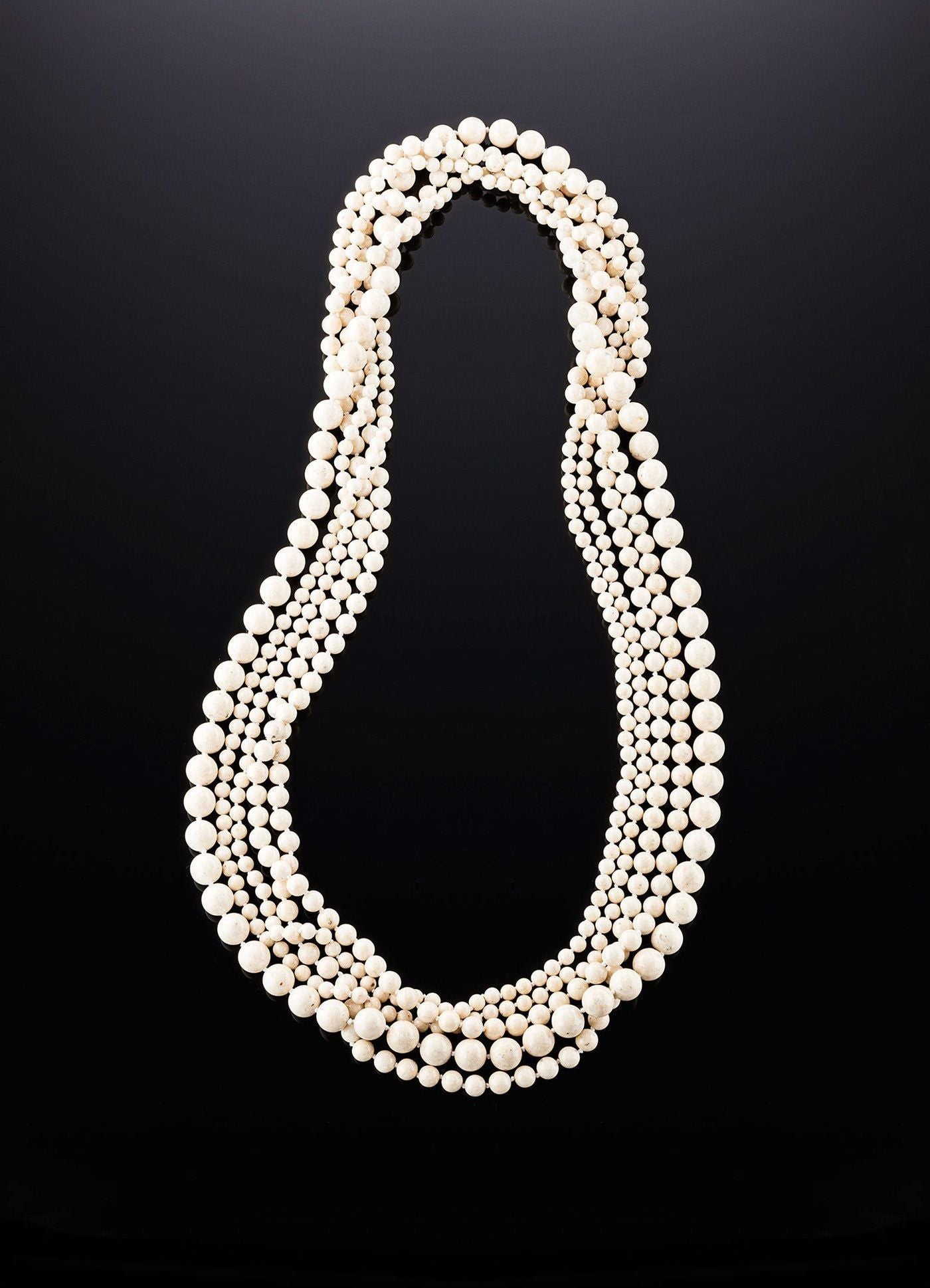 Flat view of 5 Continuous Strands of Cream Jade Beads - Darby Scott