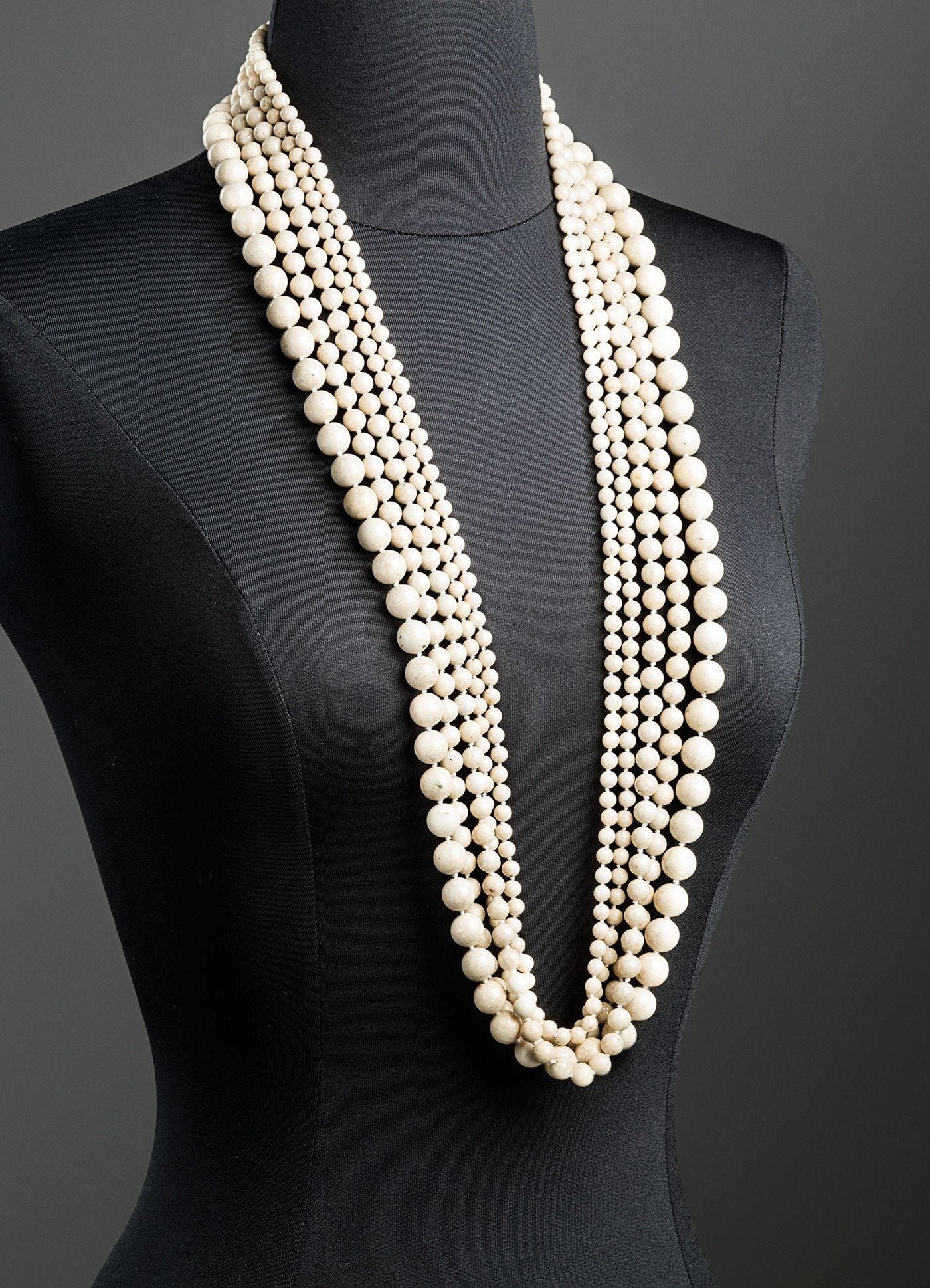 5 Continuous Strands of Cream Jade Beads in varying sizes - Darby Scott