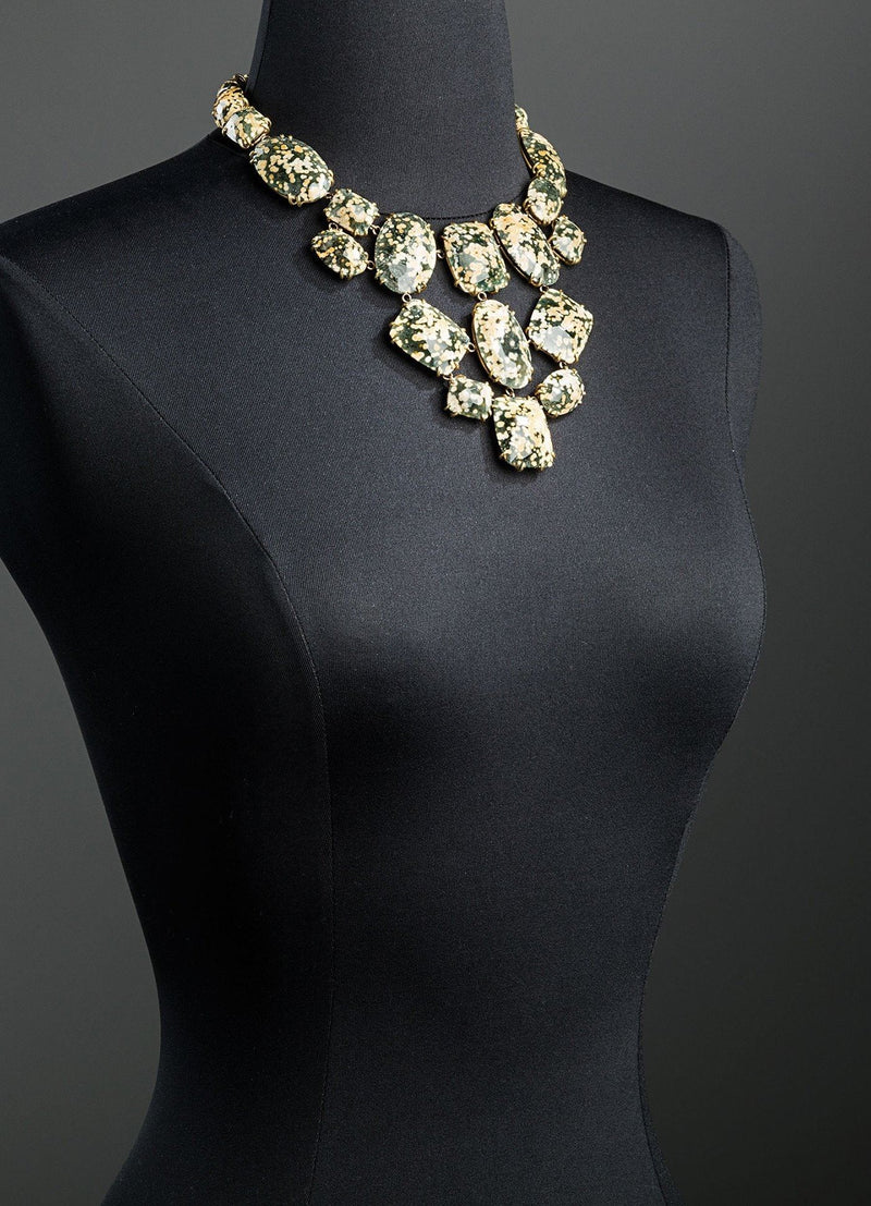 Leopard jasper bib necklace with 14K gold plated setting - Darby Scott